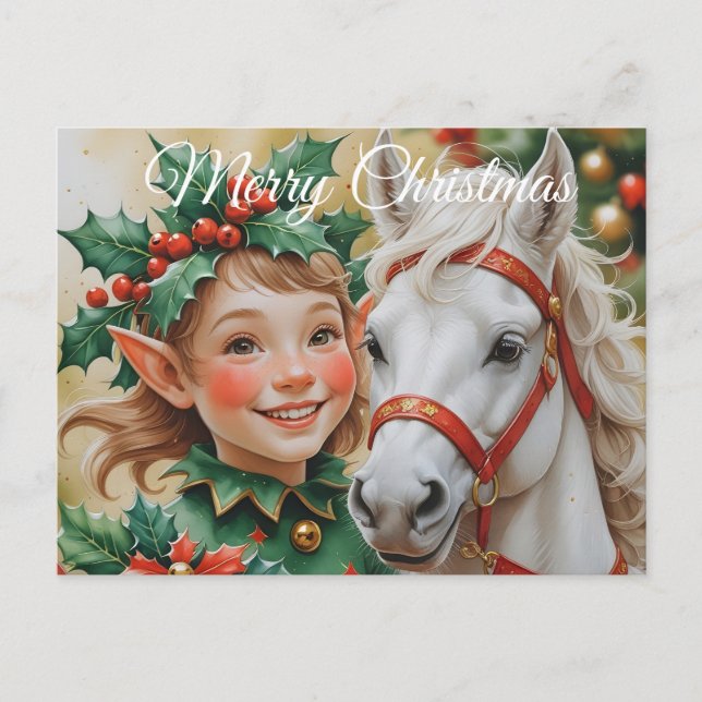 Cartes Pour Fêtes Annuelles Bells Holly et Horse Christmas Elf (Devant)