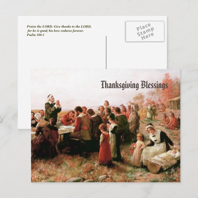 Cartes Pour Fêtes Annuelles Bénédiction d'action de grâce. Art (Devant / Derrière)