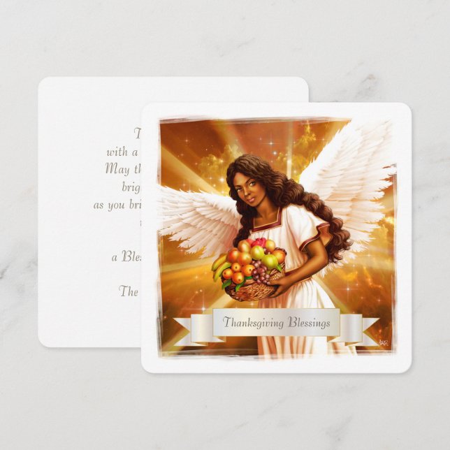 Cartes Pour Fêtes Annuelles Bénédiction d'action de grâce. Peinture d'ange (Devant / Derrière)