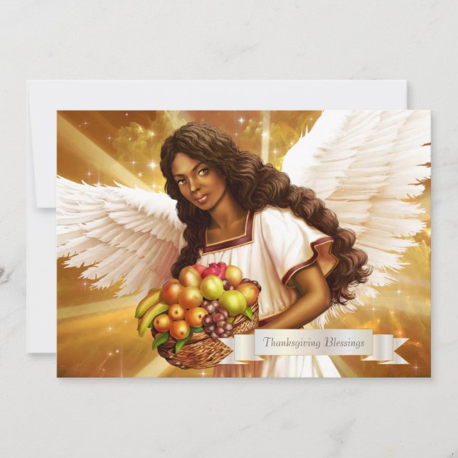 Cartes Pour Fêtes Annuelles Bénédiction d'action de grâce. Peinture d'ange (Devant)