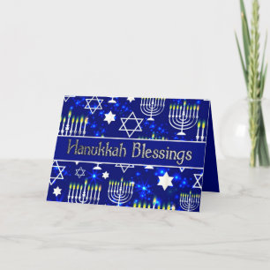Cartes Pour Fêtes Annuelles Bénédiction de Hanoukka Menorah Blue & Silver