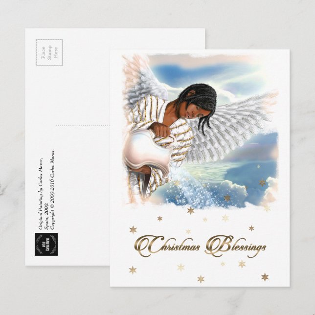 Cartes Pour Fêtes Annuelles Bénédiction de Noël Ange afro-américain (Devant / Derrière)
