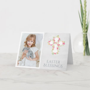 Cartes Pour Fêtes Annuelles Bénédiction de Pâques Croix religieuse Fleur rose 