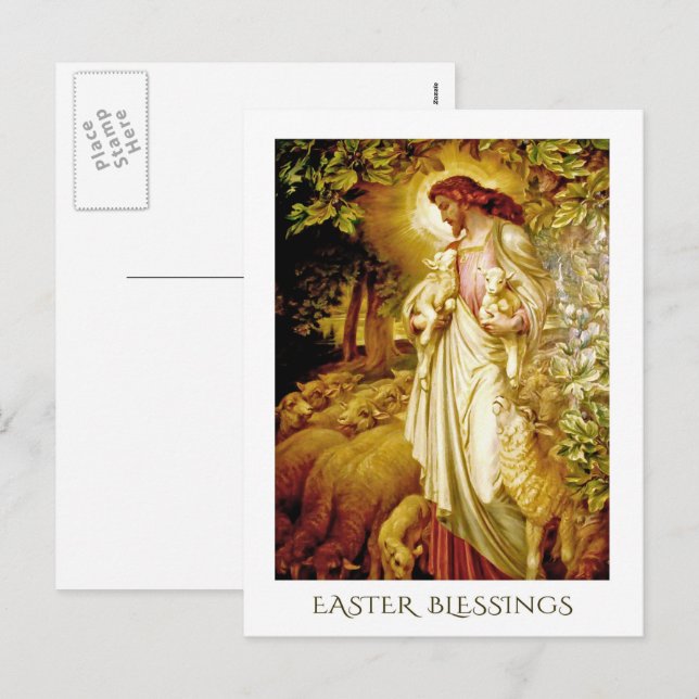 Cartes Pour Fêtes Annuelles Bénédiction de Pâques. La Belle Peinture De Berger (Devant / Derrière)