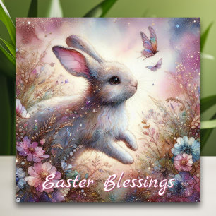 Cartes Pour Fêtes Annuelles Bénédiction de Pâques Lapin Aquarelle rose Floral