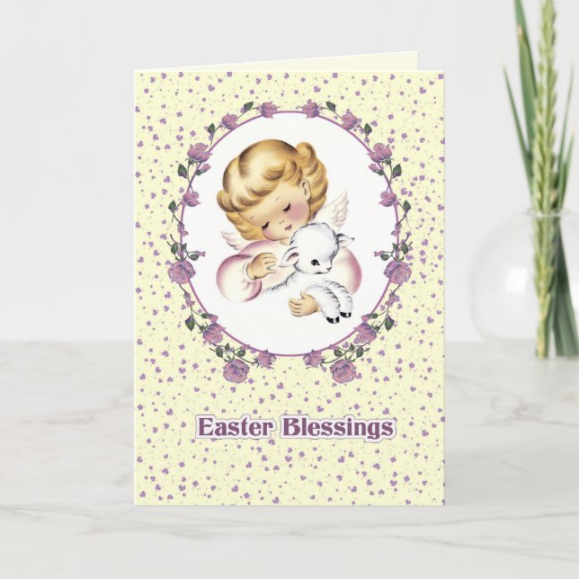Cartes Pour Fêtes Annuelles Bénédiction de Pâques. Petit Ange avec agneau Pâqu (Devant)