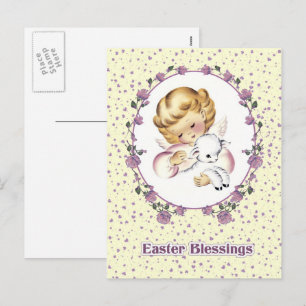 Cartes Pour Fêtes Annuelles Bénédiction de Pâques. Petit ange vintage avec agn