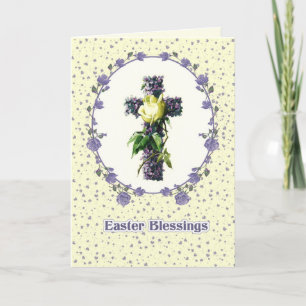 Cartes Pour Fêtes Annuelles Bénédiction de Pâques. Vintage Floral Cross Religi