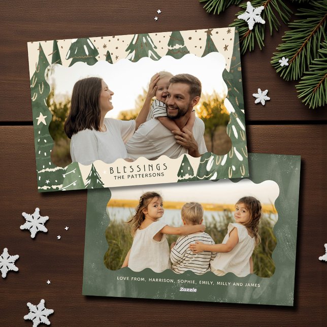 Cartes Pour Fêtes Annuelles Bénédictions 2 Photo Famille Arbres de Noël d'hive (Créateur téléchargé)