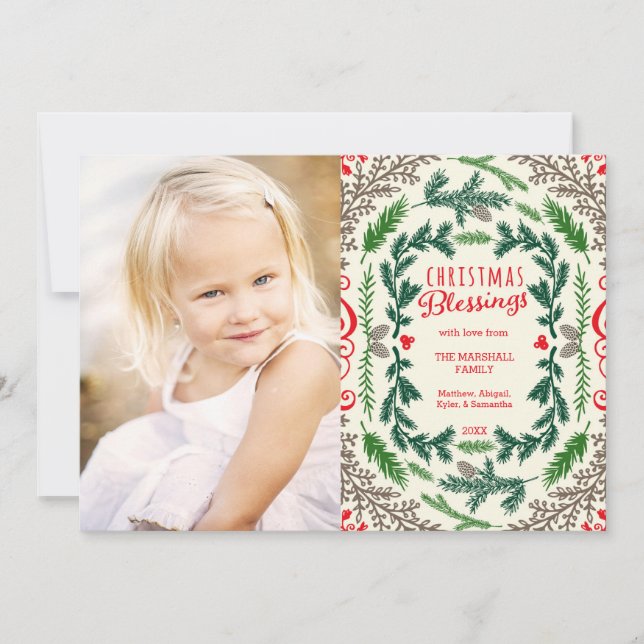 Cartes Pour Fêtes Annuelles Bénédictions de Noël Elégant Pine Photo (Devant)