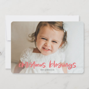 Cartes Pour Fêtes Annuelles Bénédictions de Noël Photo Rose Simple Enfants Mod