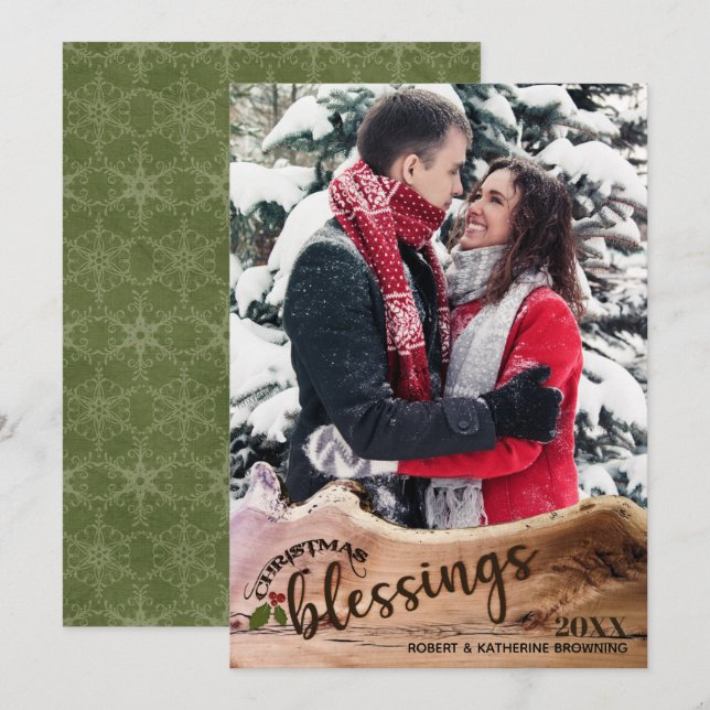 Cartes Pour Fêtes Annuelles Bénédictions de Noël rustiques photo unique (Devant / Derrière)