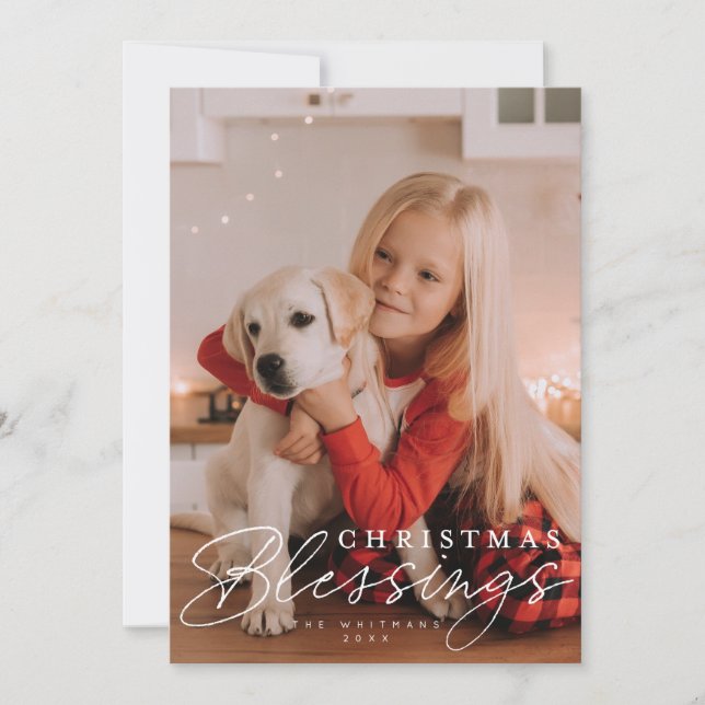 Cartes Pour Fêtes Annuelles Bénédictions de Noël script et photo serif  (Devant)