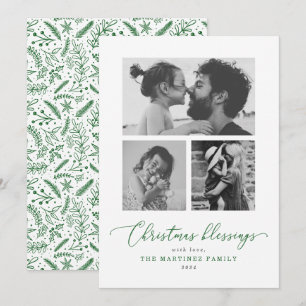 Cartes Pour Fêtes Annuelles Bénédictions de Noël Script vert photo multiple
