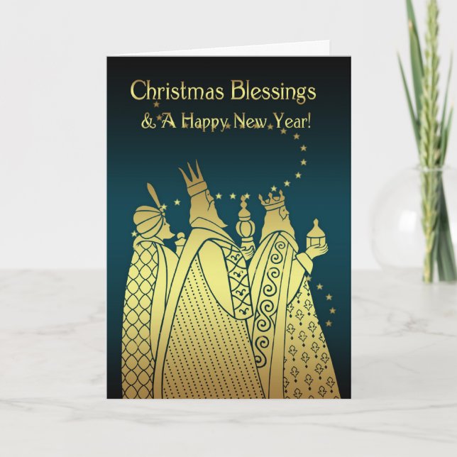 Cartes Pour Fêtes Annuelles Bénédictions de Noël - trois sages - effet d'or (Devant)