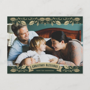 Cartes Pour Fêtes Annuelles Bénédictions de Noël vertes Photo chrétienne