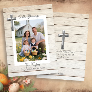 Cartes Pour Fêtes Annuelles Bénédictions de Pâques Bois Rustique Photo Personn