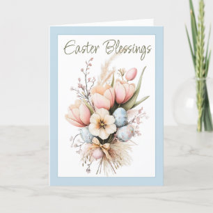 Cartes Pour Fêtes Annuelles Bénédictions de Pâques Tulip Bouquet Bleu Plié