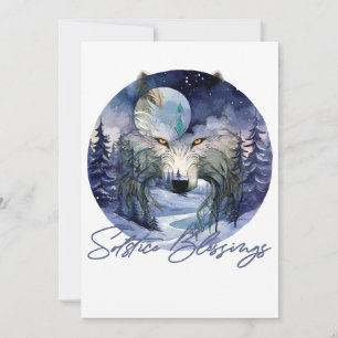 Cartes Pour Fêtes Annuelles Bénédictions du Solstice Bois Clair de Lune Loup