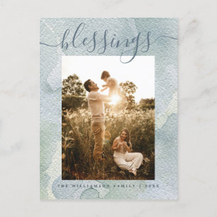 Cartes Pour Fêtes Annuelles Bénédictions modernes Bleu Aquarelle Noël