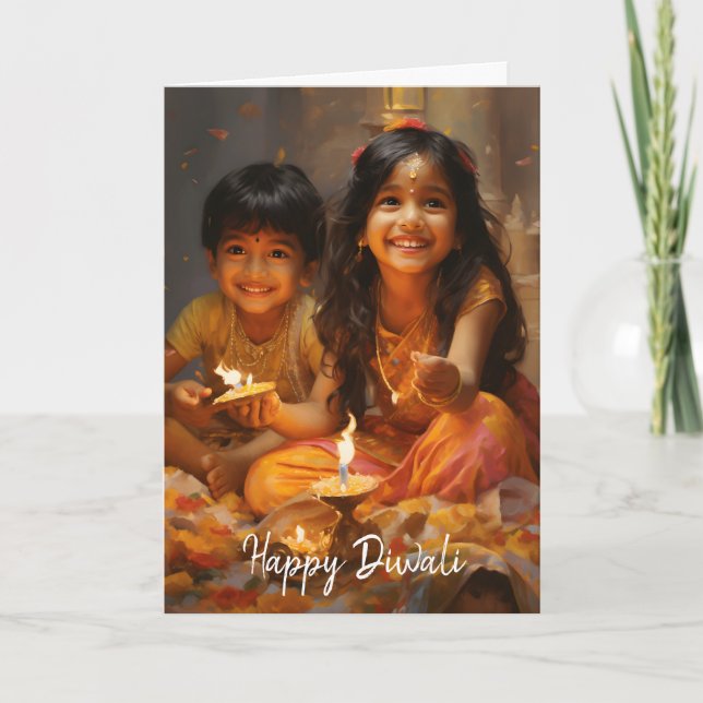 Cartes Pour Fêtes Annuelles Bénédictions radieuses : Diwali Joy avec les enfan (Devant)