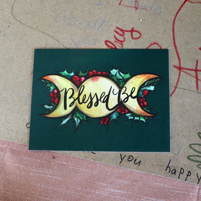 Cartes Pour Fêtes Annuelles Béni Soit Triple Lune Déesse Holly Yule (Créateur téléchargé)