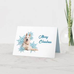 Cartes Pour Fêtes Annuelles Berger allemand blanc posé dans les flocons de nei