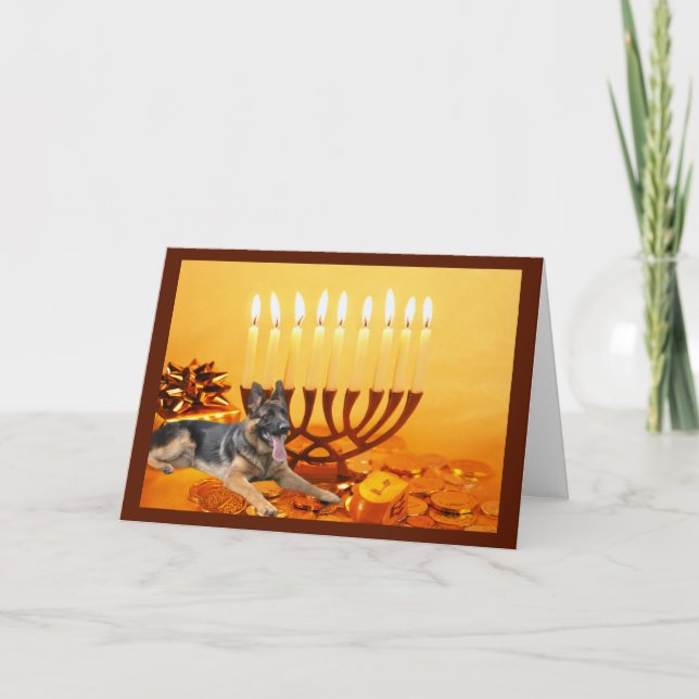 Cartes Pour Fêtes Annuelles Berger allemand Chanukah Card Menorah1 (Devant)