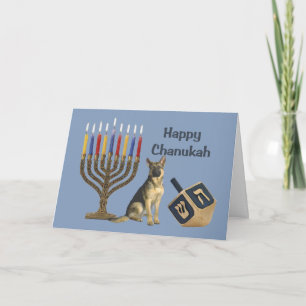 Cartes Pour Fêtes Annuelles Berger allemand Chanukah Card Menorah Dreidel1