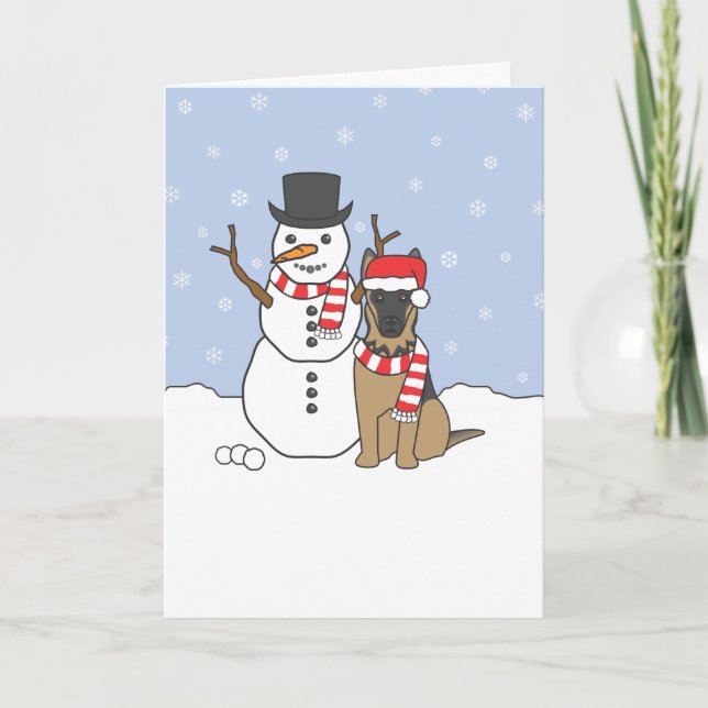 Cartes Pour Fêtes Annuelles Berger allemand et bonhomme de neige (Devant)