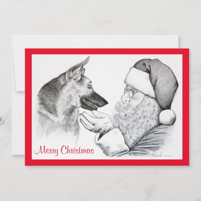 Cartes Pour Fêtes Annuelles Berger allemand et Père Noël (Devant)