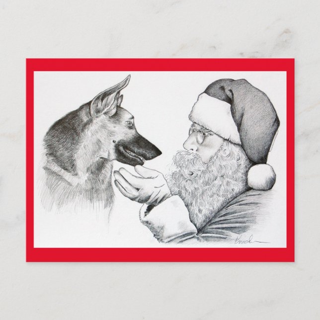 Cartes Pour Fêtes Annuelles Berger allemand et Père Noël (Devant)