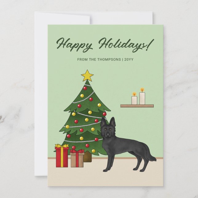 Cartes Pour Fêtes Annuelles Berger Allemand Noir Et Arbre De Noël Festif (Devant)