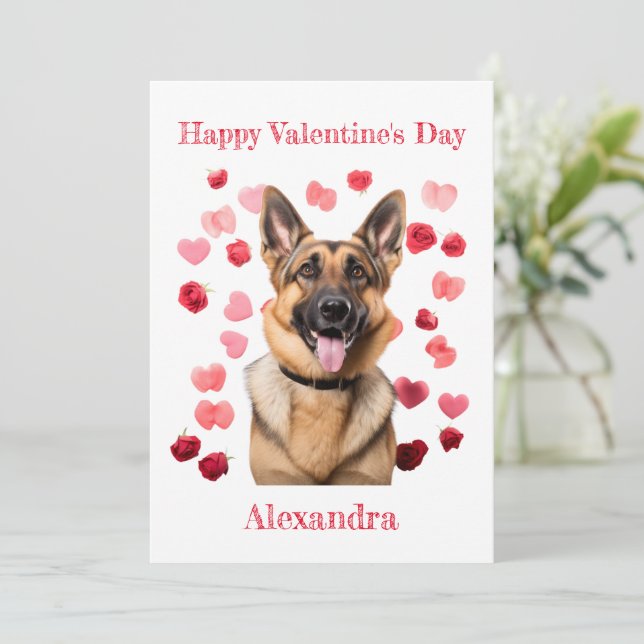 Cartes Pour Fêtes Annuelles Berger allemand personnalisé avec coeur Valentine (Debout devant)