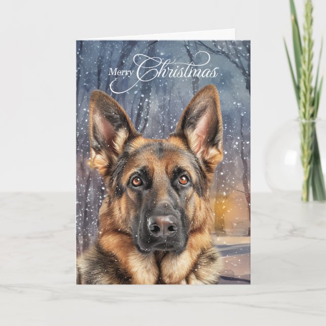 Cartes Pour Fêtes Annuelles Berger Allemand Sapin Forêt Hivernale Noël (Devant)