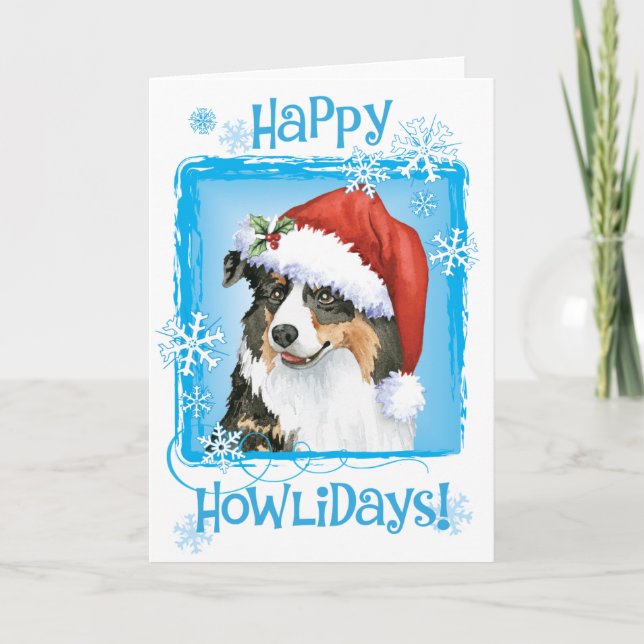 Cartes Pour Fêtes Annuelles Berger australien de Noël (Devant)
