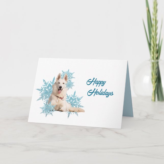 Cartes Pour Fêtes Annuelles Berger Blanc Allemand allongé dans les flocons Hol (Devant)