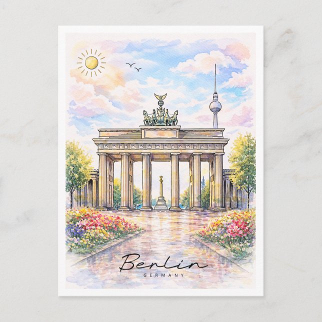 Cartes Pour Fêtes Annuelles Berlin Brandenburg Gate Watercolor | Germany (Devant)