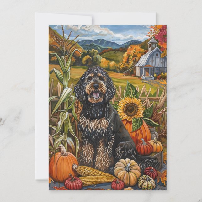 Cartes Pour Fêtes Annuelles Bernedoodle Chien Moisson Automne Thanksgiving (Devant)