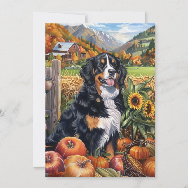 Cartes Pour Fêtes Annuelles Bernese Mountain Dog Automne Harvest Thankgiving (Devant)