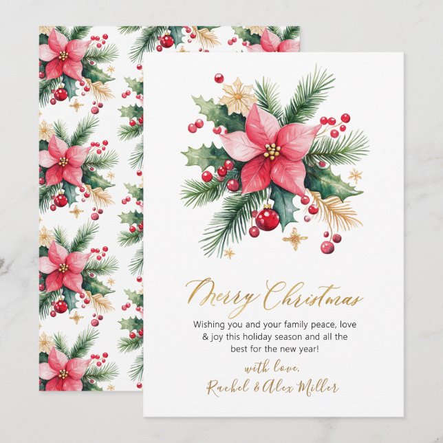 Cartes Pour Fêtes Annuelles Berries botaniques élégantes Noël non photo (Devant / Derrière)