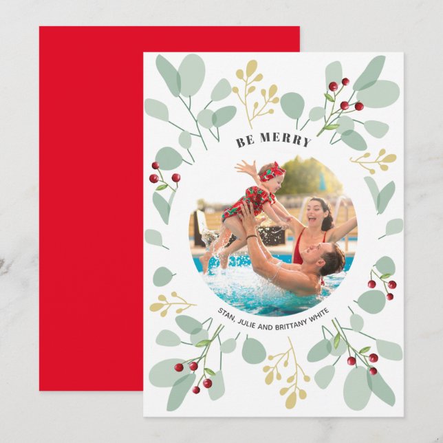 Cartes Pour Fêtes Annuelles Berries et Eucalyptus Photo de Noël (Devant / Derrière)