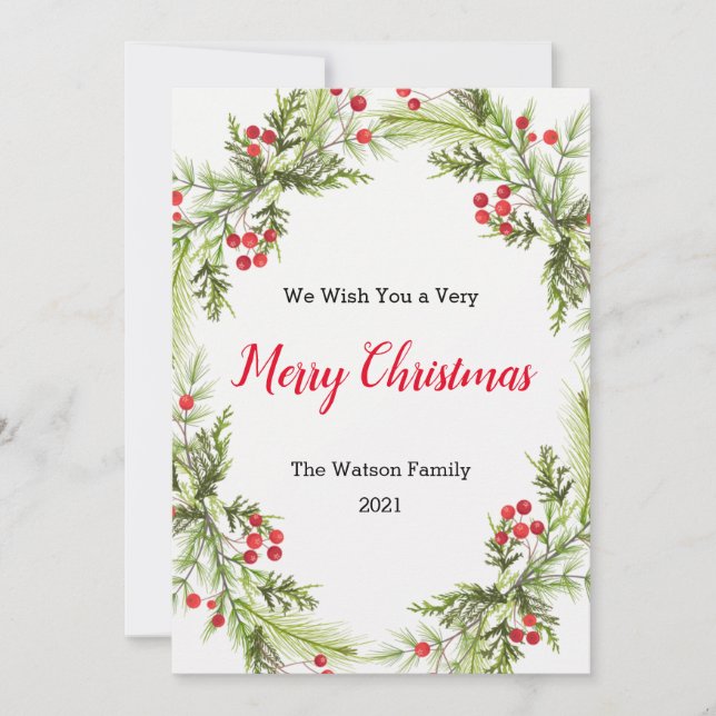 Cartes Pour Fêtes Annuelles Berries et verdure Wreath Joyeux Noël férié (Devant)
