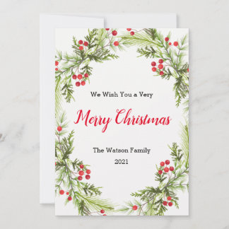 Cartes Pour Fêtes Annuelles Berries et verdure Wreath Joyeux Noël férié