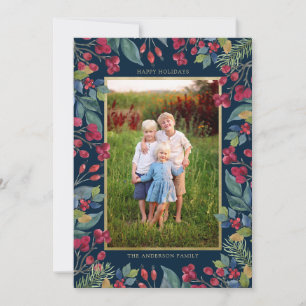 Cartes Pour Fêtes Annuelles Berries Pines Gold Foil Photo Noël