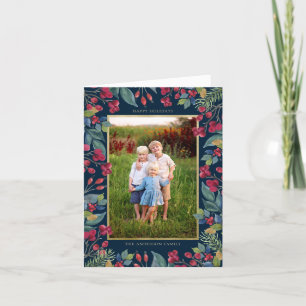 Cartes Pour Fêtes Annuelles Berries Pines Gold Foil Photo Noël