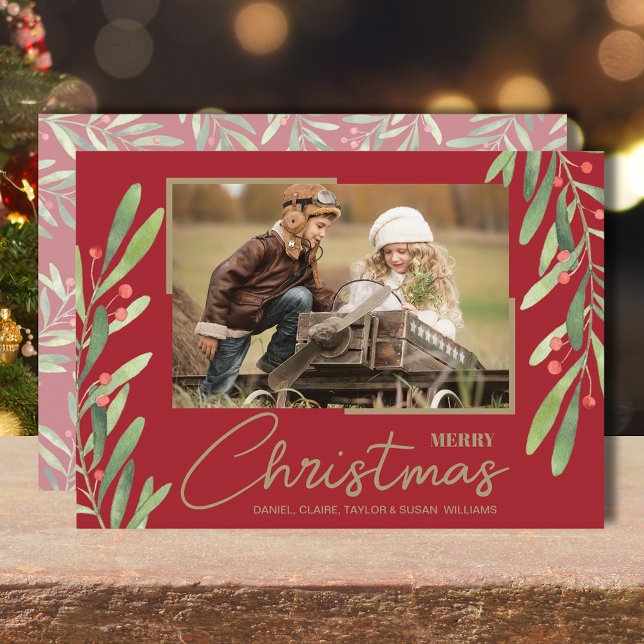 Cartes Pour Fêtes Annuelles Berries vertes Photo de Noël (Créateur téléchargé)