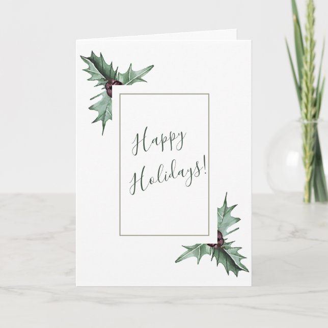 Cartes Pour Fêtes Annuelles Berry Bourgogne & Holly Christmas Holiday Card (Devant)