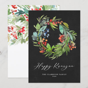 Cartes Pour Fêtes Annuelles Berry et verdure Wreath Chalkboard Happy Kwanzaa