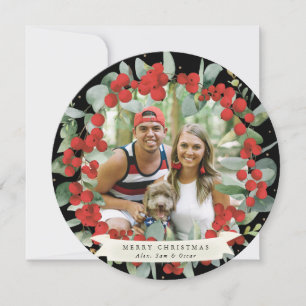 Cartes Pour Fêtes Annuelles Berry rouge ronde/Carré+couronne de Noël Eucalyptu